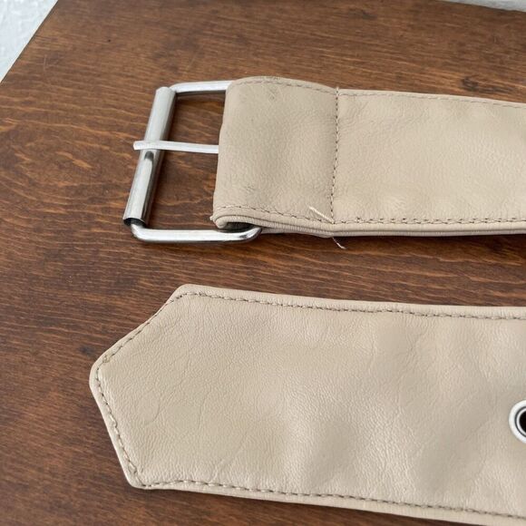 Beige Wide Soft Leather Belt 38-43 Inches Classic Nude Dressy Y2K 90s 80s - Picture 7 of 7